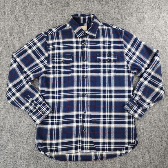 JACHS Shirt Mens Tall Large Blue Plaid Flannel Long Sleeve Hiking Button Up - Picture 1 of 16